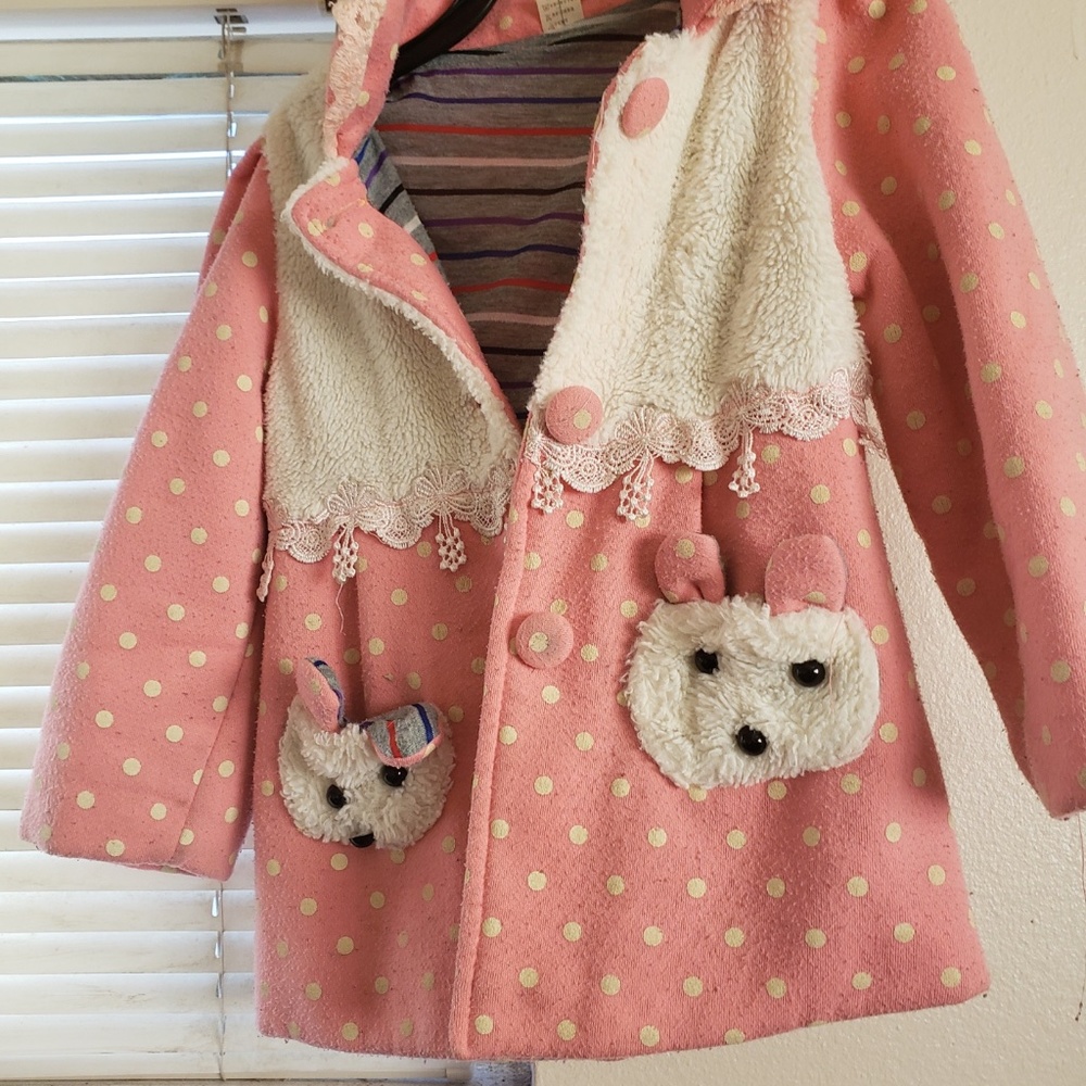 Tickled Pink Mouse Pocket Polka Dot Coat Lined5-6